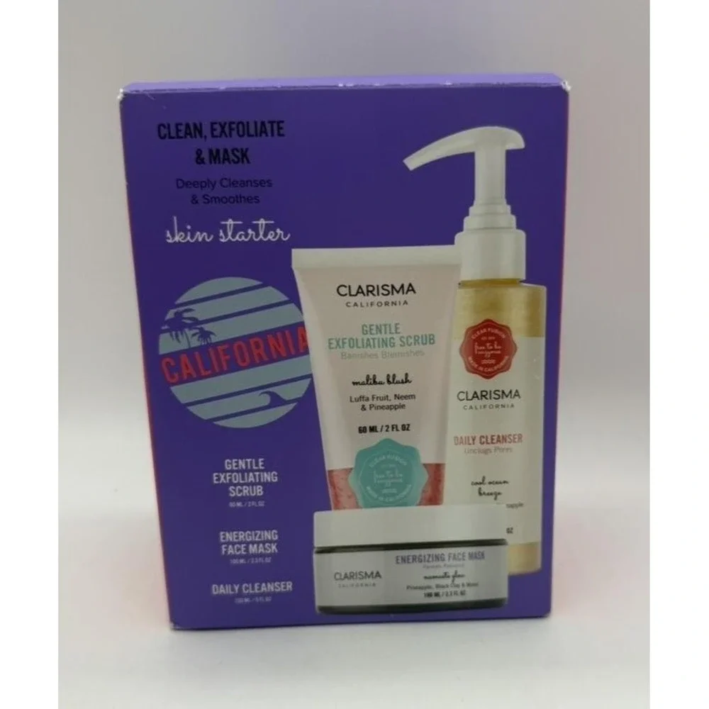 Clarisma California Skin Starter 3 Piece Set Cleanser‎ Scrub Face Mask Open Box
